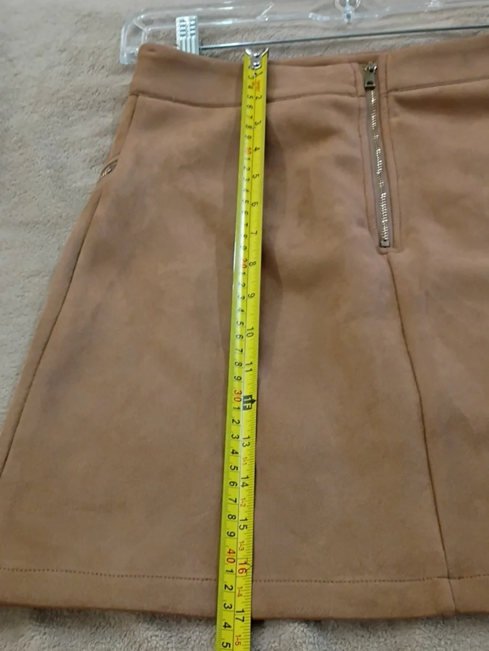 New No Tag.Suede Gold Zip-Accent Mini Skirt in Taupe - Picture 7 of 7